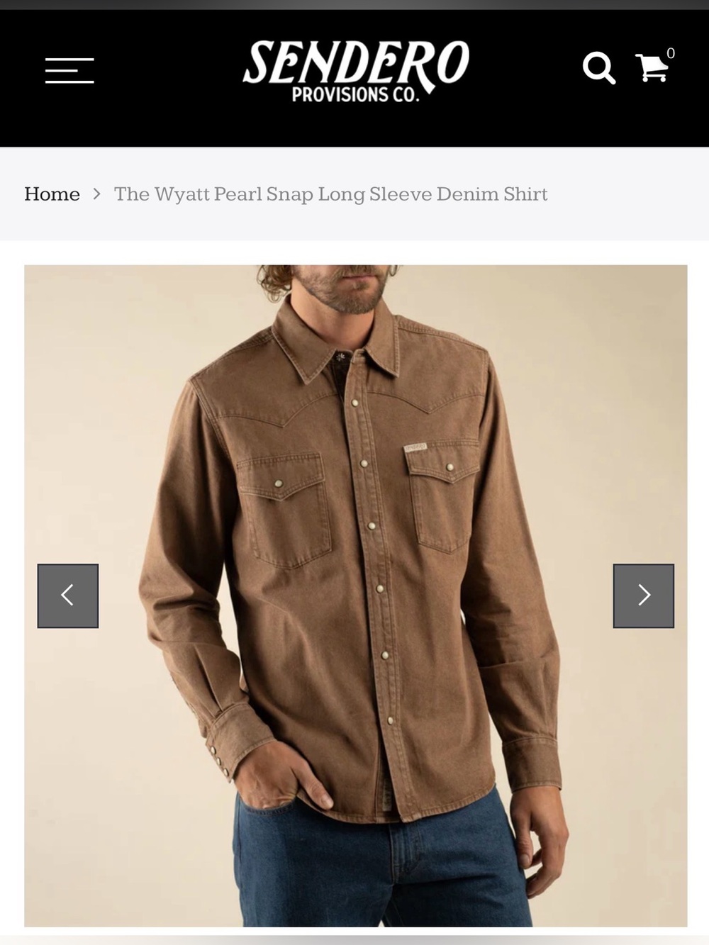 Sendero Provisions Wyatt Pearl Snap Long Sleeve Denim Shirt - Brown